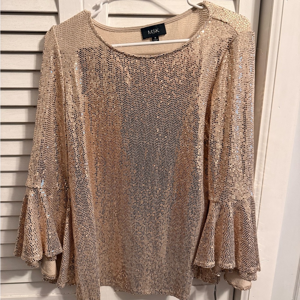 MSK Women's Beige Sequin Blouse